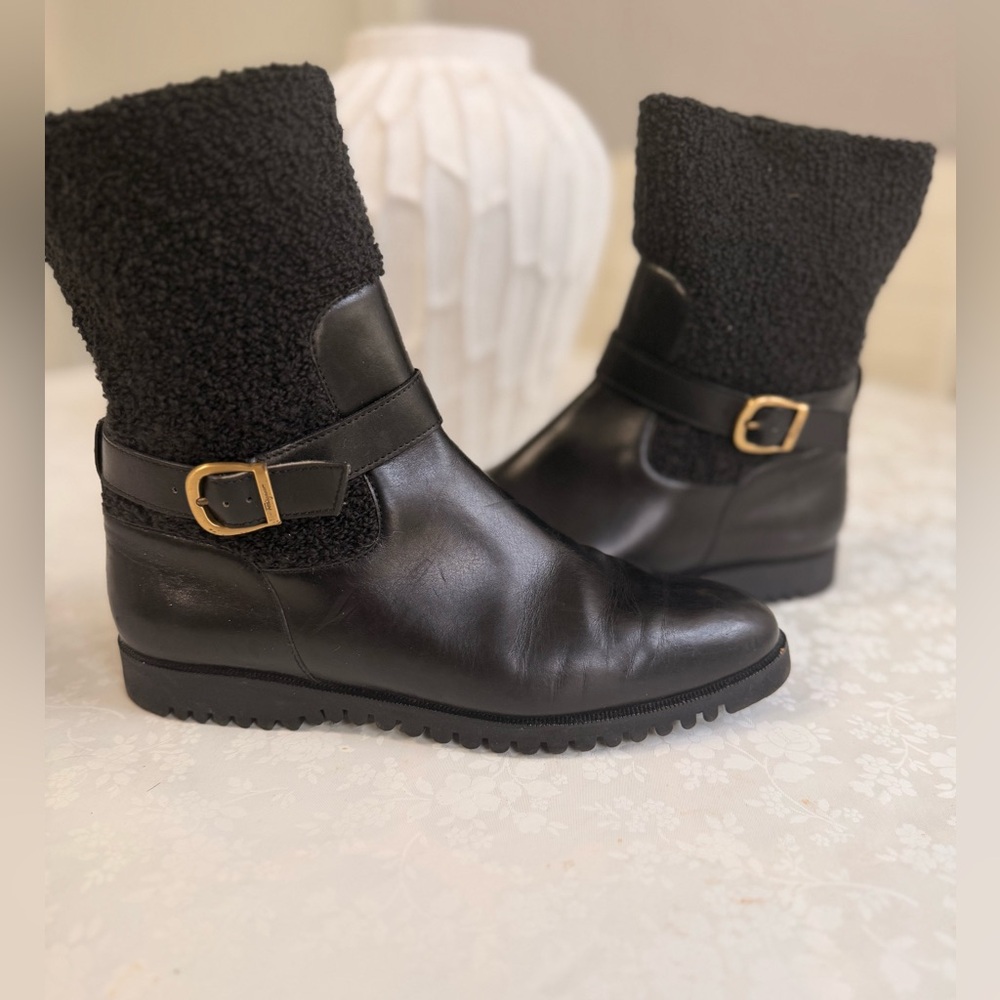Salvatore Ferragamo Nero Sherling Black Boots Size 5 1/2
